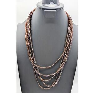 Vintage Five Strand Brown Glass Bead Garnet Chip & Gold Bead 24" Necklace